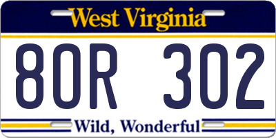 WV license plate 8OR302