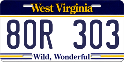 WV license plate 8OR303