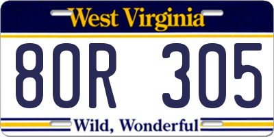 WV license plate 8OR305