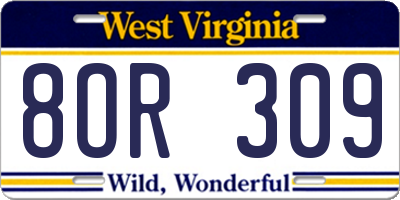 WV license plate 8OR309