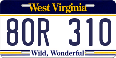 WV license plate 8OR310