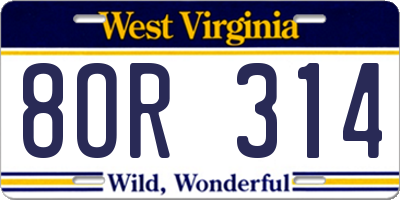 WV license plate 8OR314