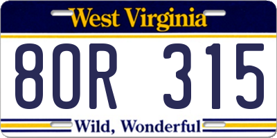 WV license plate 8OR315