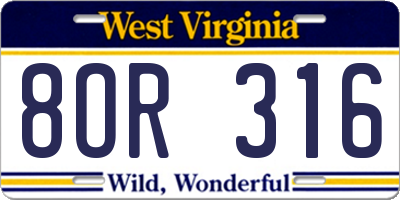 WV license plate 8OR316