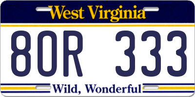 WV license plate 8OR333