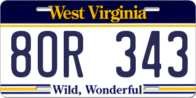 WV license plate 8OR343
