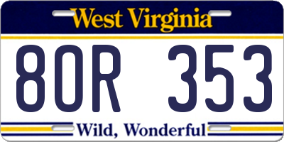 WV license plate 8OR353
