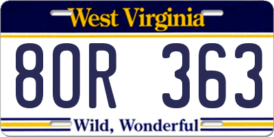 WV license plate 8OR363