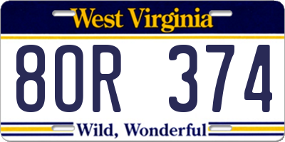WV license plate 8OR374