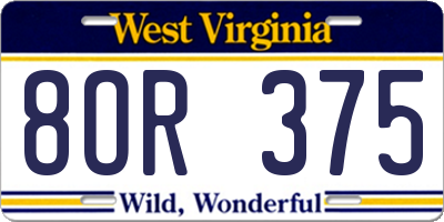 WV license plate 8OR375