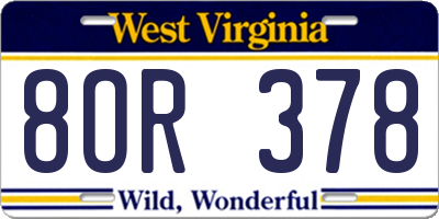 WV license plate 8OR378