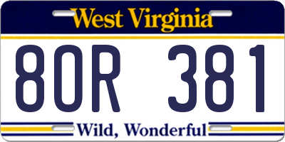 WV license plate 8OR381