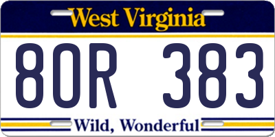 WV license plate 8OR383