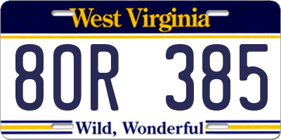 WV license plate 8OR385