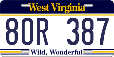 WV license plate 8OR387
