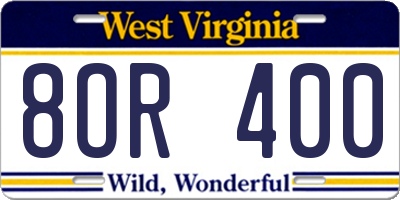 WV license plate 8OR400