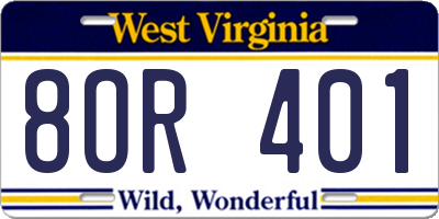WV license plate 8OR401