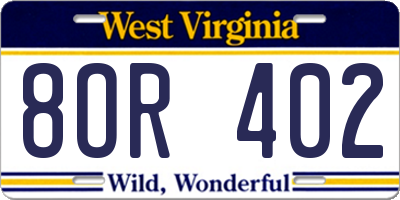 WV license plate 8OR402