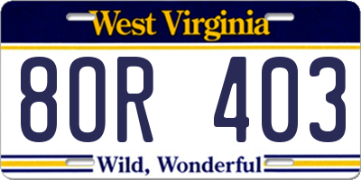 WV license plate 8OR403