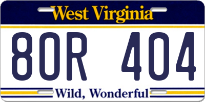 WV license plate 8OR404