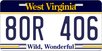 WV license plate 8OR406