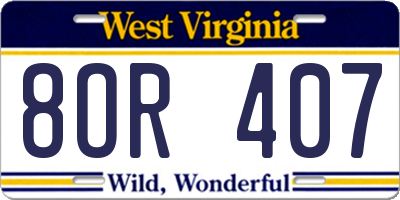 WV license plate 8OR407