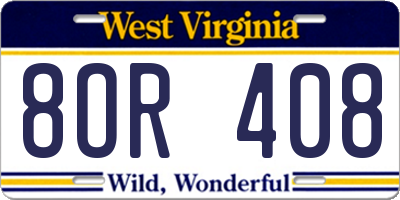 WV license plate 8OR408