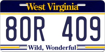 WV license plate 8OR409