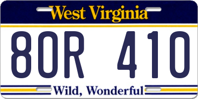 WV license plate 8OR410