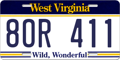 WV license plate 8OR411