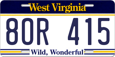 WV license plate 8OR415