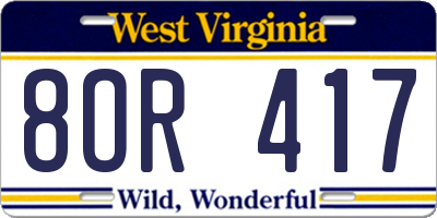 WV license plate 8OR417