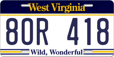 WV license plate 8OR418