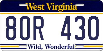 WV license plate 8OR430