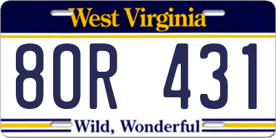 WV license plate 8OR431