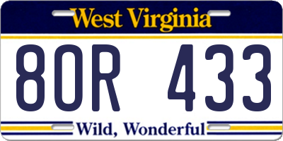 WV license plate 8OR433