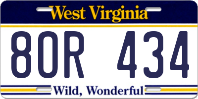 WV license plate 8OR434
