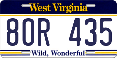 WV license plate 8OR435