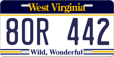 WV license plate 8OR442