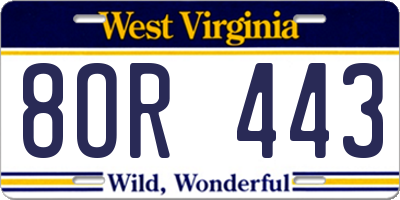 WV license plate 8OR443