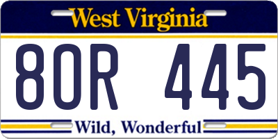 WV license plate 8OR445