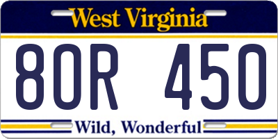 WV license plate 8OR450