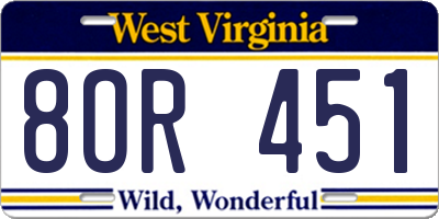 WV license plate 8OR451