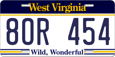 WV license plate 8OR454