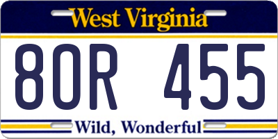 WV license plate 8OR455