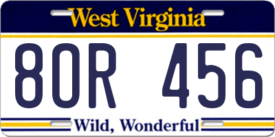 WV license plate 8OR456