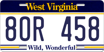 WV license plate 8OR458