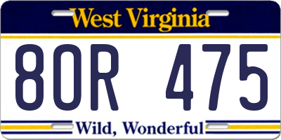 WV license plate 8OR475