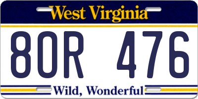 WV license plate 8OR476