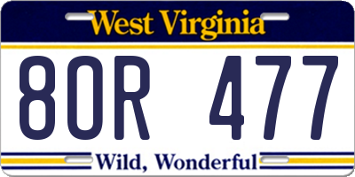 WV license plate 8OR477